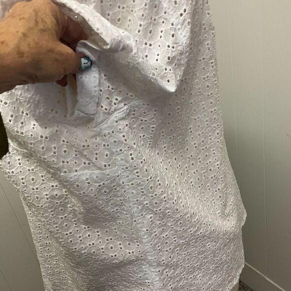 Alfred Dunner Women’s 20W White Eyelet Lace Detail Short Sleeve Blouse Top - Picture 8 of 11